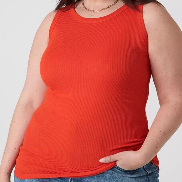 Lane Bryant Womens Orange Fitted High-Neck Ribbed Tank 0622 - Picture 2 of 13
